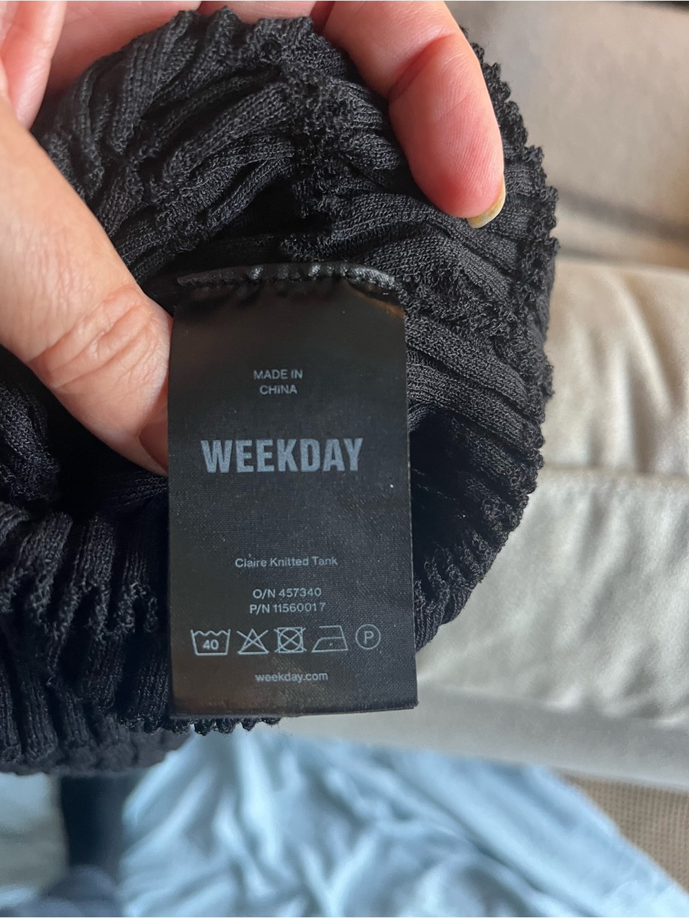 Weekday Black Ribbed Tank Top - Picture 4 of 5